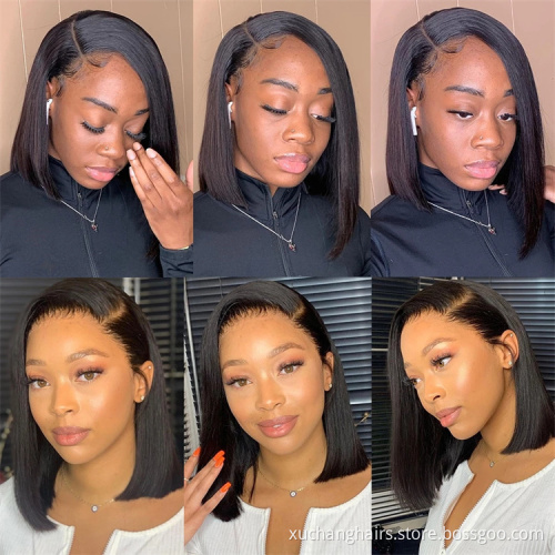 Hot selling straight lace frontal human hair wig pre plucked transparent lace bob wigs short virgin human hair lace wigs
